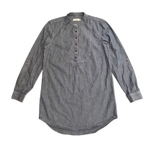 Dr. Martens Blue Chambray Cotton Tunic Top Roll Tab Sleeves Womens Size L Shirt